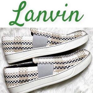 LANVIN Basket‎ Weave Leather Slip On Loafer Sneaker, Size 9